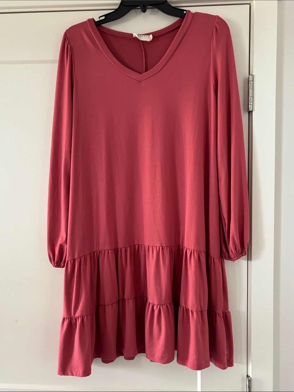 V-Neck Tiered Long-Sleeve Dress in Rose